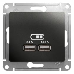 GSL000733 GLOSSA USB РОЗЕТКА A+A,5В/2,1 А, 2х5В/1,05 А, механизм, АНТРАЦИТ